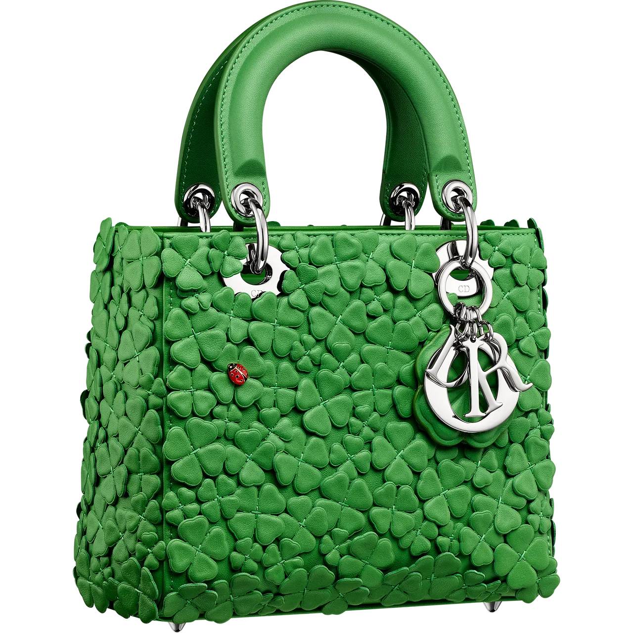 Lady Dior綠色幸運草小羊皮小型提包，30萬500元。品牌提供