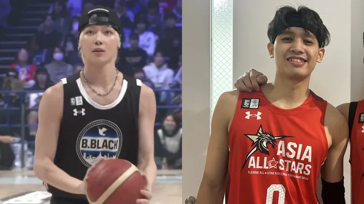 NICHOLAS（王奕翔，左圖）在B1明星賽三分球大賽投進一球，認識了入選明星賽的台灣球星游艾喆。翻攝X、滋賀湖泊隊X