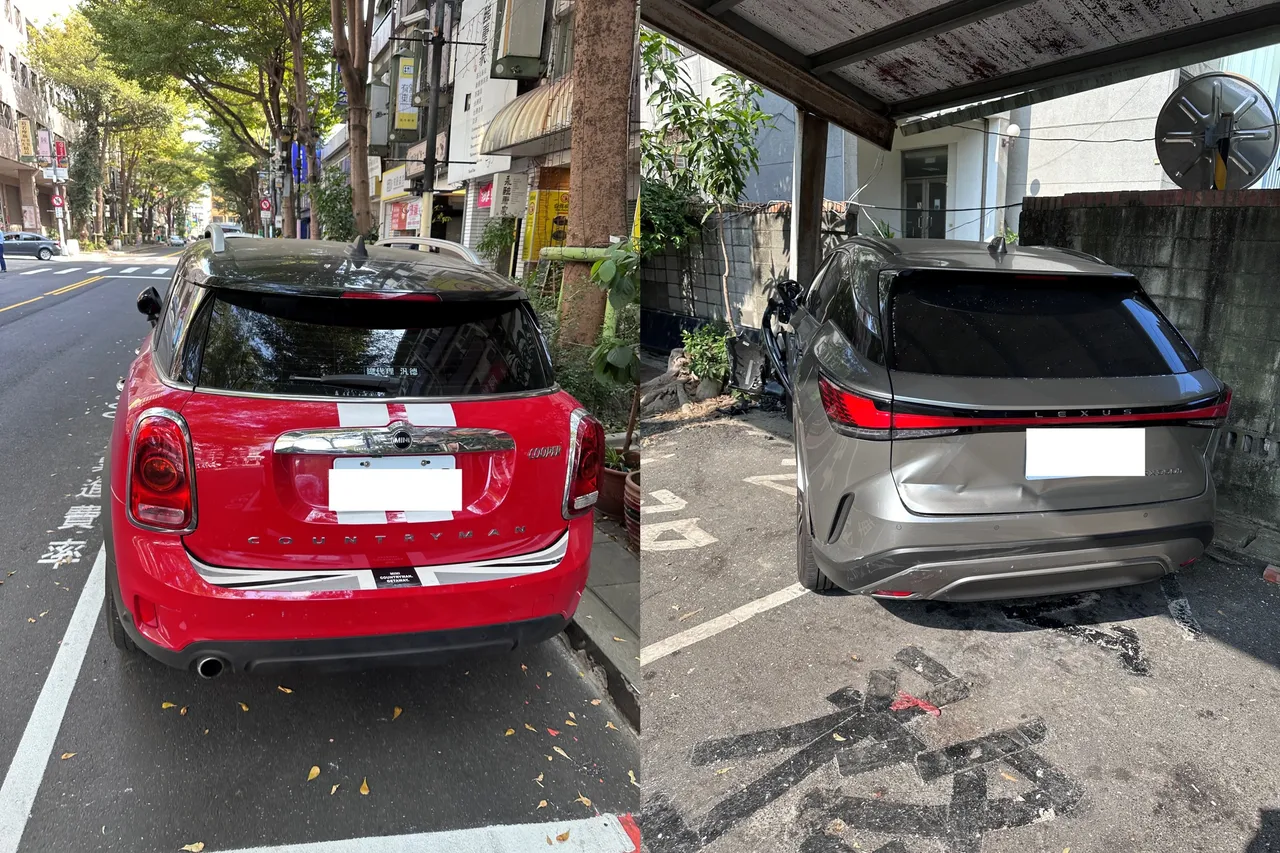 72歲王姓婦人開車（左）撞到53歲王姓女子駕駛的休旅車（右），後者過於驚慌車輛失控，釀成3傷車禍。民眾提供