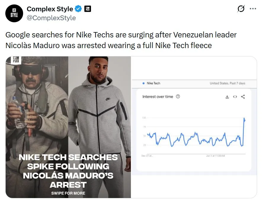 Nike Tech的Google搜尋量暴增。翻攝X