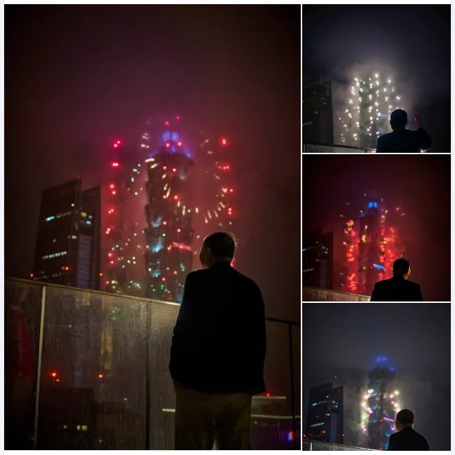 沈慶京在臉書PO出多張觀賞台北101跨年煙火的照片。翻攝沈慶京臉書