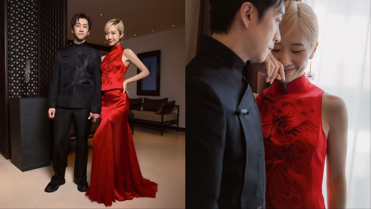 陳漢典、Lulu文定穿夏姿絕美訂製 全黑龍袍、紅色鳳裙太登對