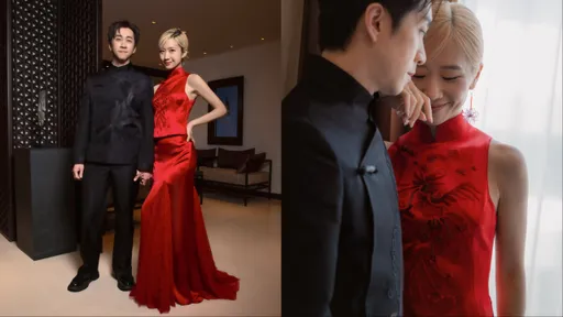 陳漢典、Lulu文定穿夏姿絕美訂製　全黑龍袍、紅色鳳裙太登對