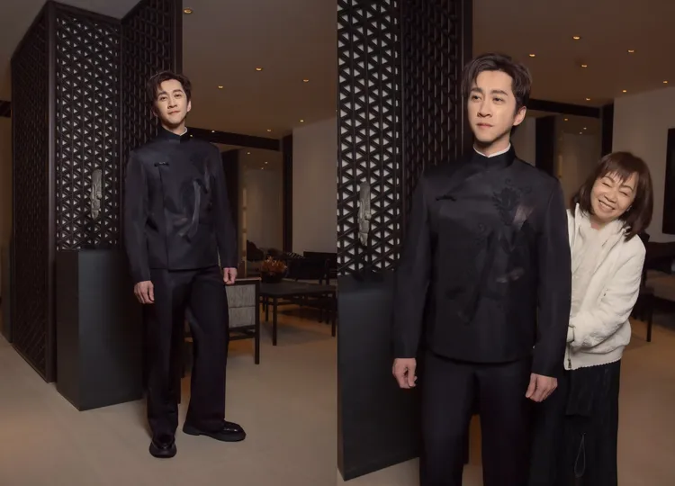 陳漢典選穿全黑中式訂製禮服，大面積的「龍」意象刺繡在胸前延伸，象徵著守護與堅毅的力量。品牌提供