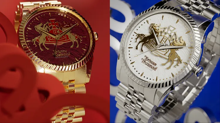 Vivienne Westwood新春限定膠囊系列腕錶金色Seymour腕錶（左）1萬6900元、銀色Seymour腕錶（右）1萬7900元。品牌提供