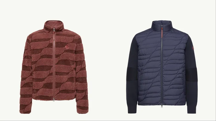 MONCLER將馬匹奔馳的流動剪影轉化為獨特曲線絎縫工藝，運用於泰迪提花外套、羽絨外套等單品上。品牌提供