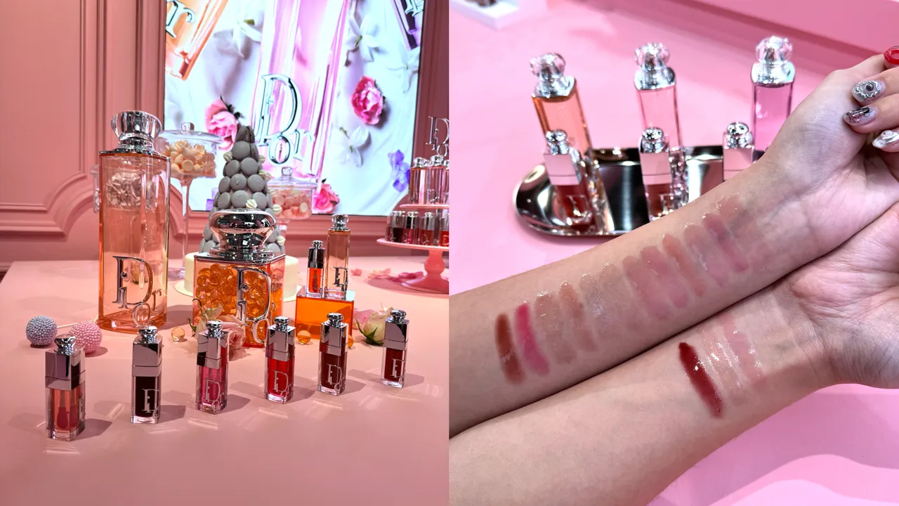 Dior粉漾水光润唇釉手部试色。张家玲摄