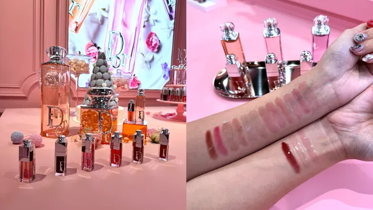 Dior粉漾水光潤唇釉手部試色。張家玲攝