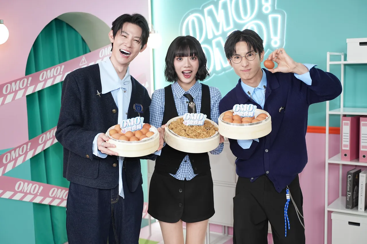 夏和熙（右起）、木木、阿本今天出席新節目開播滿月慶祝記者會。彭欣攝