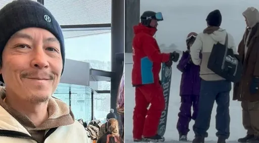 野生陳冠希北海道伴女兒上滑雪課！45歲素顏帶滄桑感