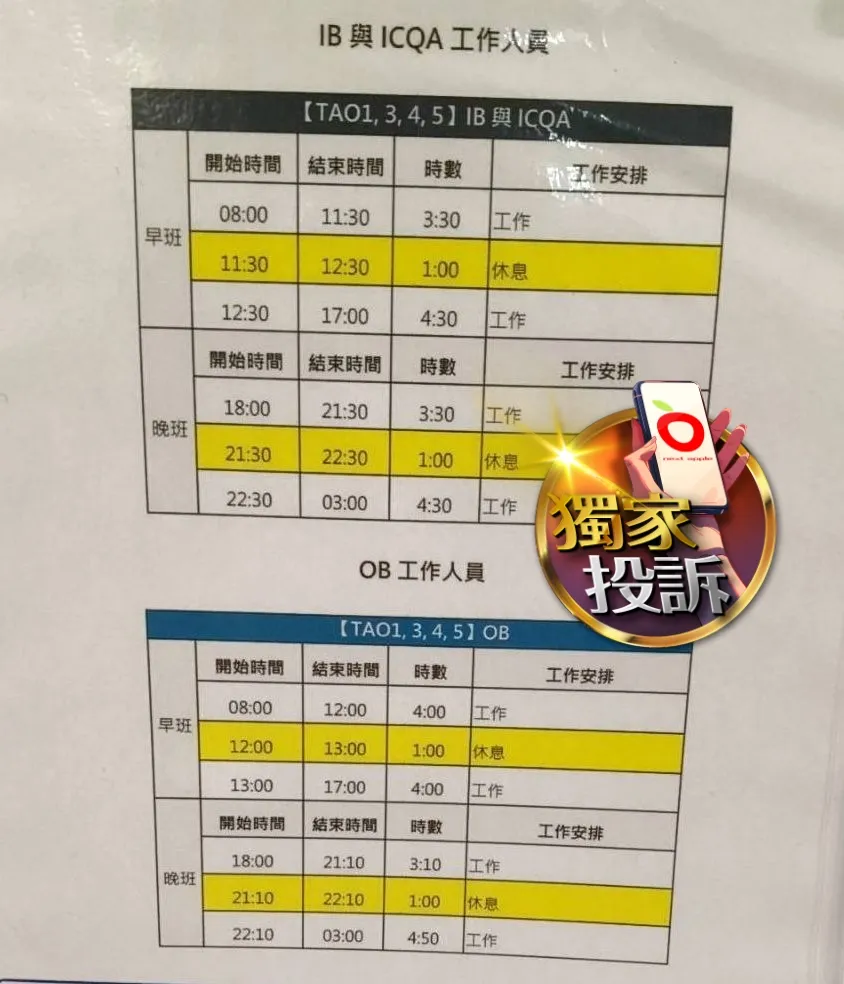 酷澎物流公司班表。投訴人提供