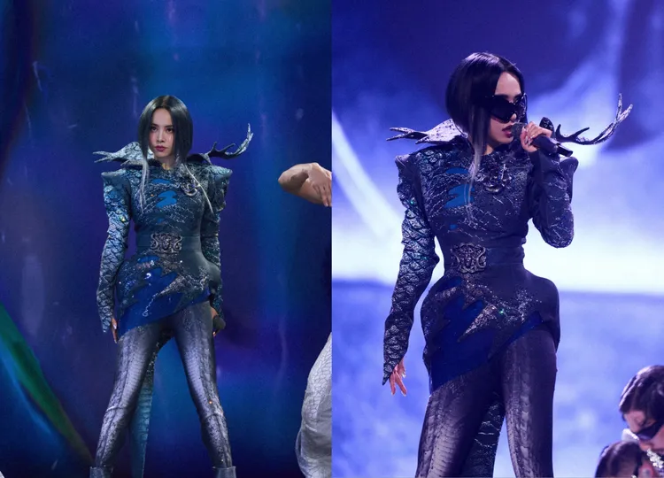 「愉悅女王」造型以蛇鱗般的亮片外衣覆蓋蔡依林全身，腰間還綴以梅杜莎圖樣腰封。凌時差提供