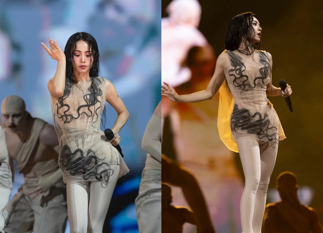 「大地精灵」造型，为Dilara Findikoglu的订制透肤马甲。凌时差提供