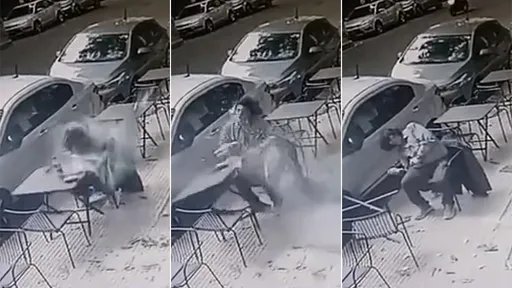 惊悚影片｜悠闲坐店外吃早餐　「天降大玻璃」砸头KO食客