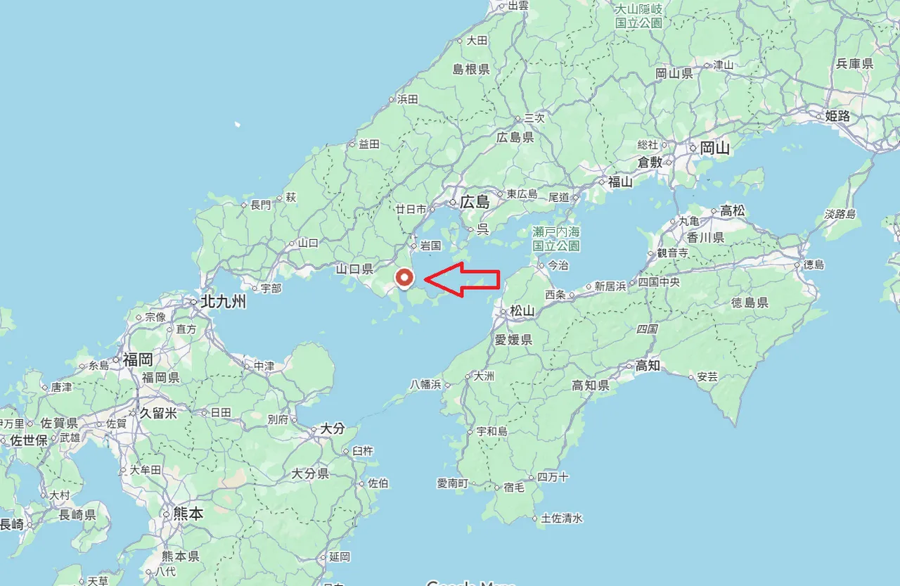 笠佐岛隶属山口县。翻摄自Google地图