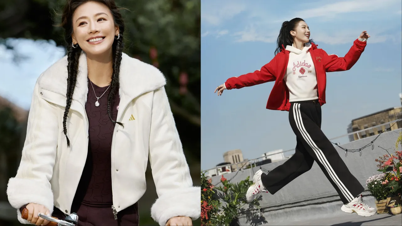 adidas女裝推出太空棉連帽上衣、仿麂皮翻領外套，打造率性不羈的新春造型。品牌提供