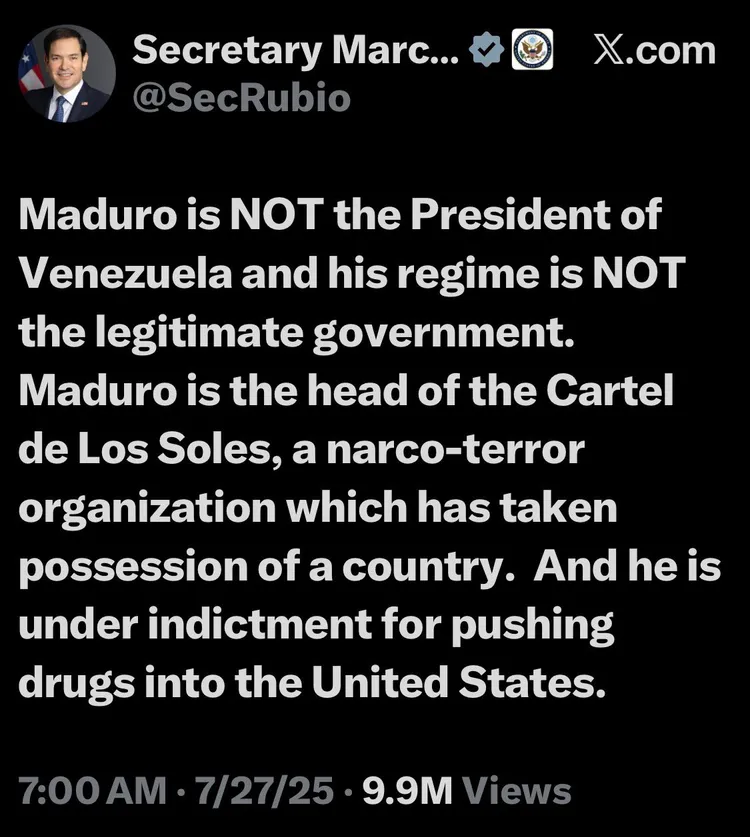 美國務卿盧比歐分享一篇在去年7月的貼文。