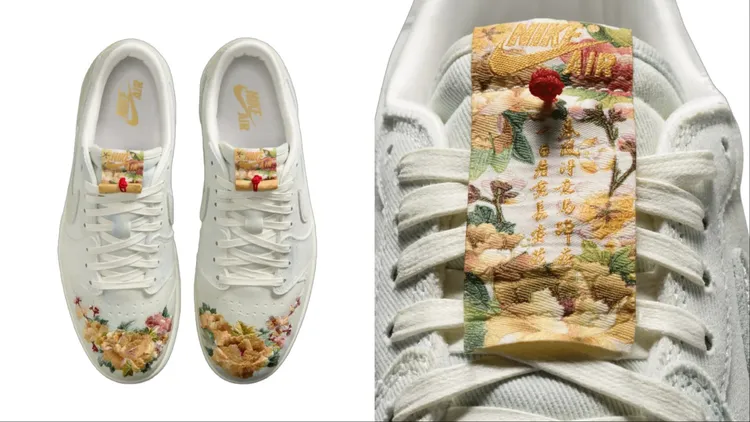 Air Jordan 1 Retro Low OG頭加入傳統蘇繡工藝，鞋舌卷軸藏有經典詩句。品牌提供