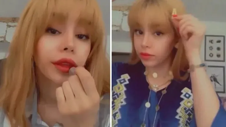 伊朗女大生的罪行只是在鏡頭前擦口紅、試穿衣服。翻攝X@Human Rights Activists News Agency