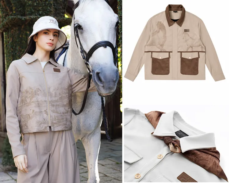 FILA故宮聯名系列以郎世寧的曠世名作《百駿圖卷》為靈感，畫作隱約浮現在服裝上。品牌提供