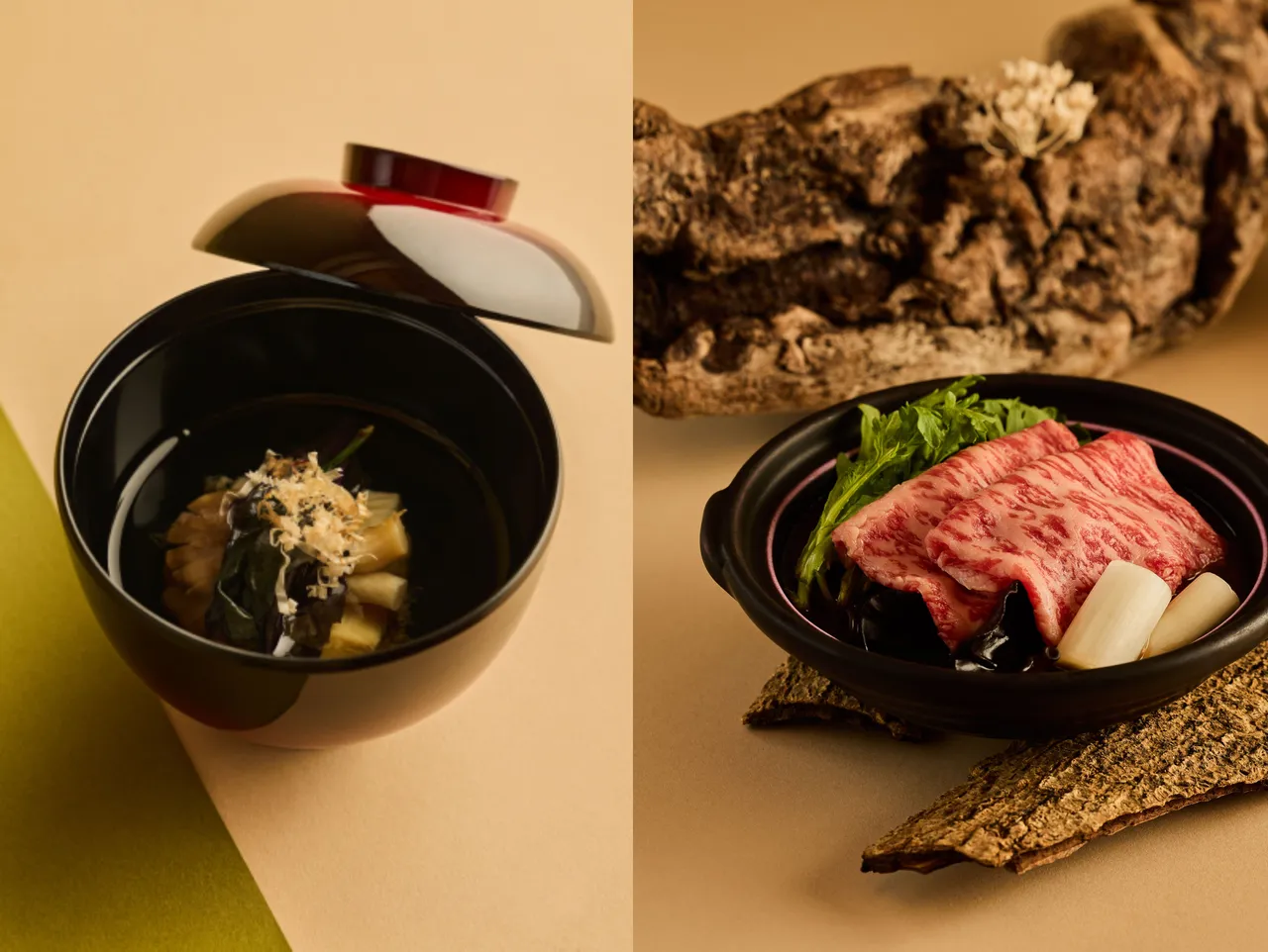 寒鰤燒物與和牛強肴，勾勒餐序重點段落。業者提供