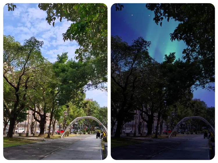 拍照編輯可透過AI的魔法換天來為天空加入傍晚、極光等更多特效。趙筱文攝