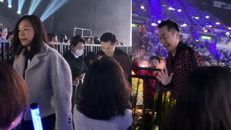 庾澄慶（右）和妻子張嘉欣（左）昨在香港紅館捧場張學友。翻攝Wu漂亮小紅書