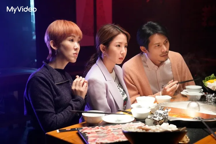 孫可芳（左起）、郭書瑤、阿Ken戲裡戲外感情都很好。台灣大哥大MyVideo提供