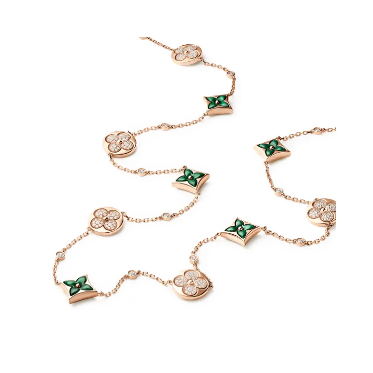 Color Blossom長項鍊，配玫瑰K金、孔雀石與鑽石，131萬元。品牌提供