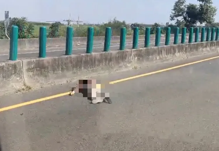 網友「王小威」經過事故現場，發現駕駛慘遭拋飛摔落地面。取自臉書「嘉義綠豆大小事」