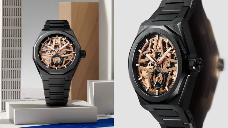 ZENITH DEFY挑戰系列SKYLINE SKELETON天際線鏤空腕錶，41mm，黑色陶瓷錶殼，金色鏤空錶盤，黑色陶瓷錶鍊，El Primero 3620 SK鏤空自動上鍊機芯，動力儲存55小時，防水深度100米，61萬5100元。品牌提供