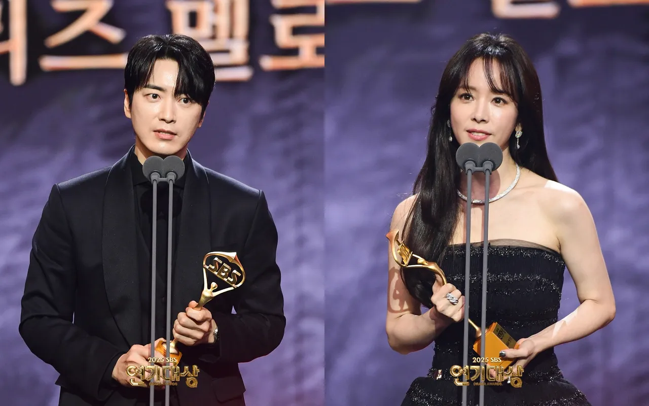 李浚赫（左图）、韩志旼以《我的完美秘书》获得爱情剧最优秀男女演员奖。翻摄SBS