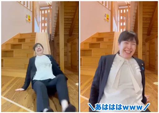 日大臣小野田纪美溜滑梯影片爆红　网友赞可无限循环