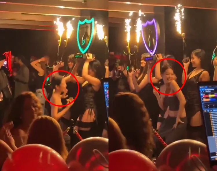 Jennie緊貼香檳女郎跳舞，酒瓶上還有火焰裝置，挨批沒有安全意識、物化女性。翻攝X