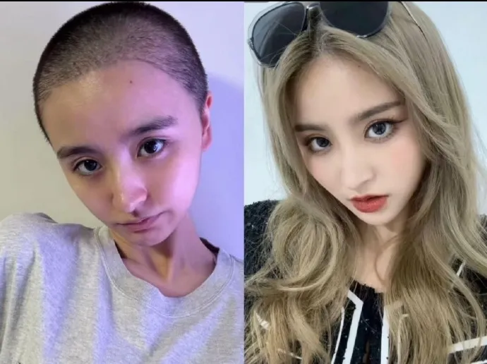 金子涵去年4月突然退出演藝圈，後來剃平頭讓大家嚇了一跳。翻攝微博