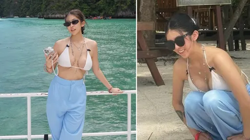 余祥銓老婆泰國皮皮島大解放！比基尼布料遮不住豪乳