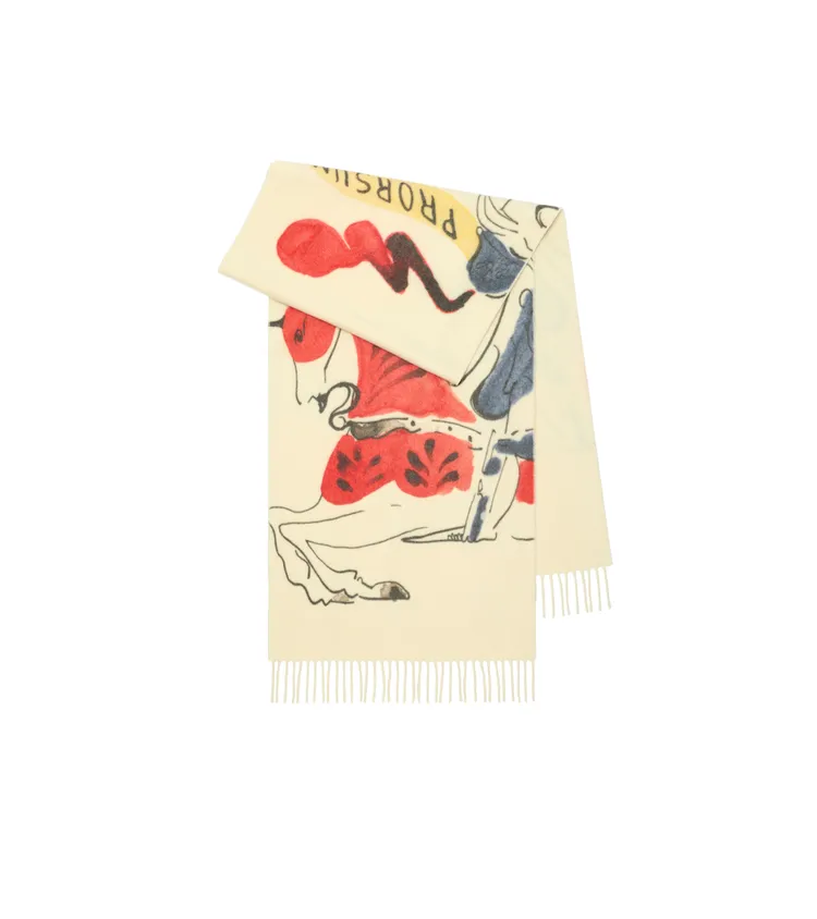 Buberry粉白色水彩馬術騎士徽標羊絨圍巾，3萬2500元。品牌提供