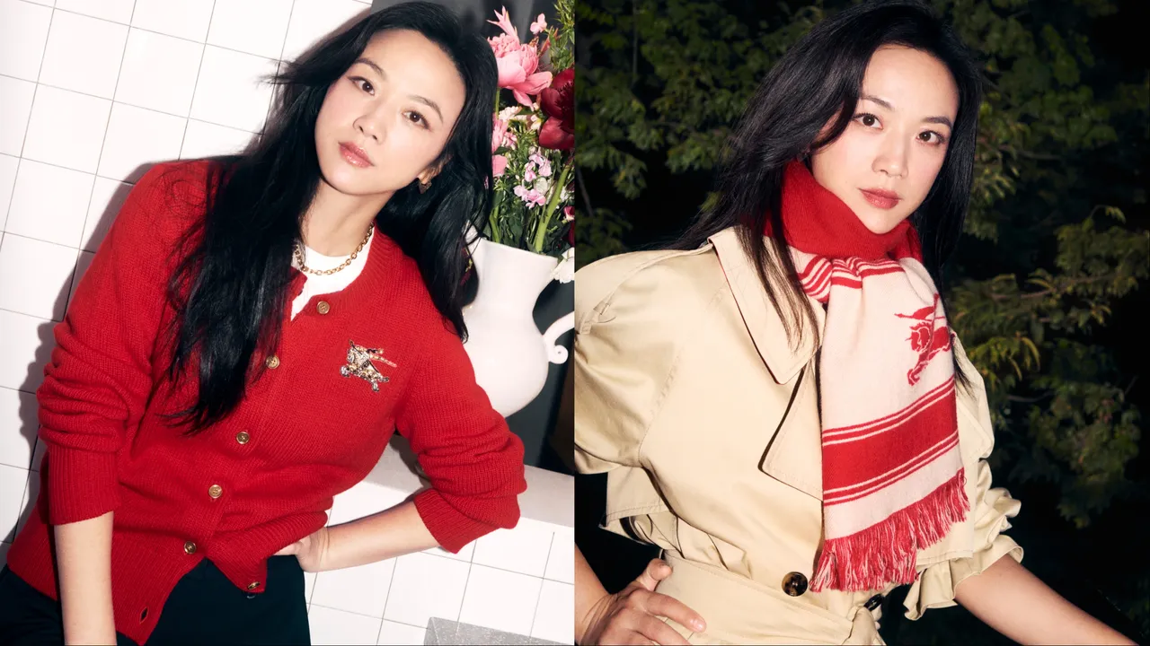 湯唯拍攝Burberry 2026新禧賀歲系列形象片。品牌提供