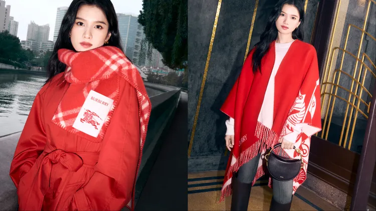 張婧儀拍攝Burberry 2026新禧賀歲系列形象片。品牌提供
