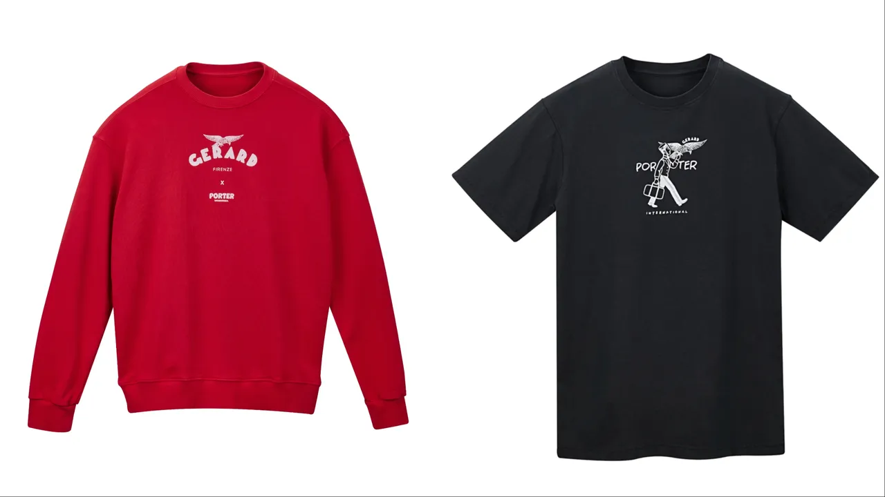 PORTER INTERNATIONAL X GERARD聯名圓領上衣（左）6850元、聯名短Tee（左）3950元。品牌提供
