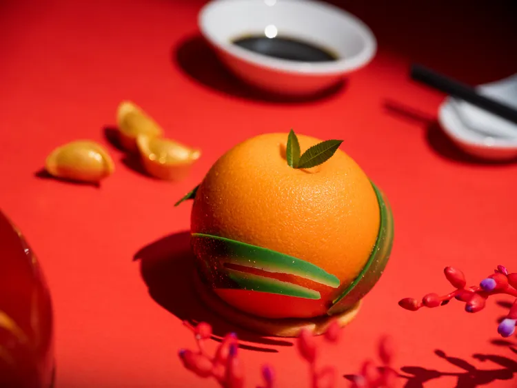 台北文華東方酒店「文華餅房」推出新春限定小蛋糕「大吉大利」。台北文華東方酒店提供