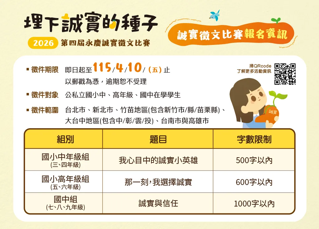 2026第四届永庆诚实征文比赛报名资讯