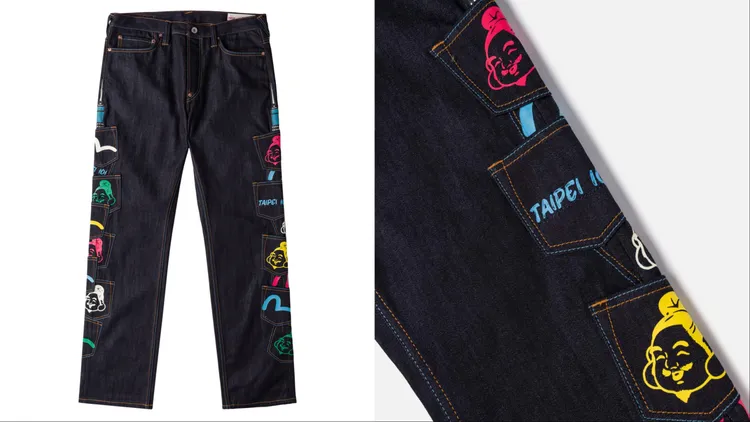 EVISU X 台北101多口袋牛仔褲，1萬3500元。品牌提供