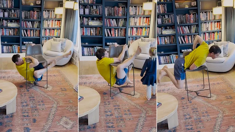 霍諾德也以椅子攀岩回應莎莉賽隆。翻攝自Netflix IG