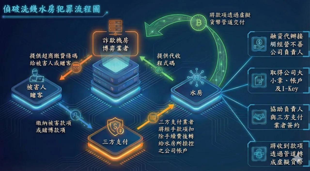 徐姓主嫌为首的洗钱集团犯罪流程。民众提供