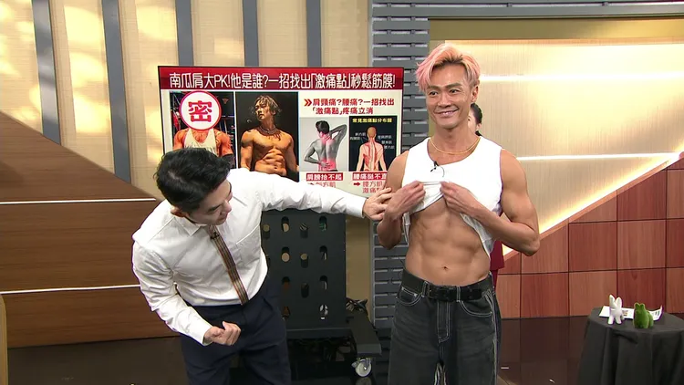 林俊逸（右）日前在年代《聚焦2.0》節目大秀好身材，展現精實的「南瓜肩」和6塊腹肌。資料照片