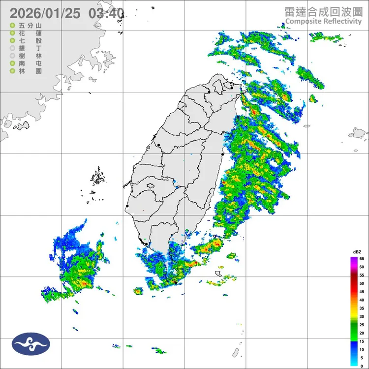 今(25)日基隆北海岸及宜蘭、臺東地區有局部大雨發生的機率。中央氣象署
