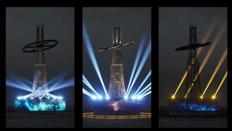 台灣燈會主燈「光沐—世界的阿里山」，整體設計以阿里山神木為靈感延伸。觀光署提供