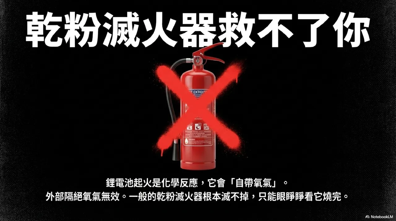鋰電池起火與一般火災完全不同，「不是慢慢燒，而是瞬間噴發」。翻攝自消防神主牌臉書