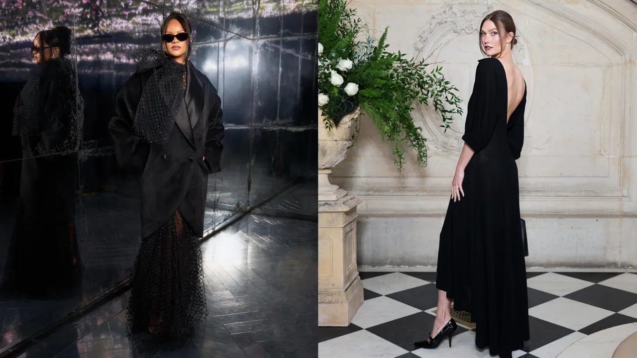 蕾哈娜（左圖）和超模Karlie Kloss現身Dior高訂秀，她們兩人都在去年成為三寶媽，且第三胎還剛好都是各自的首個女兒。品牌提供